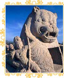 Stone Lion at Shore Temple, Mahabalipuram 